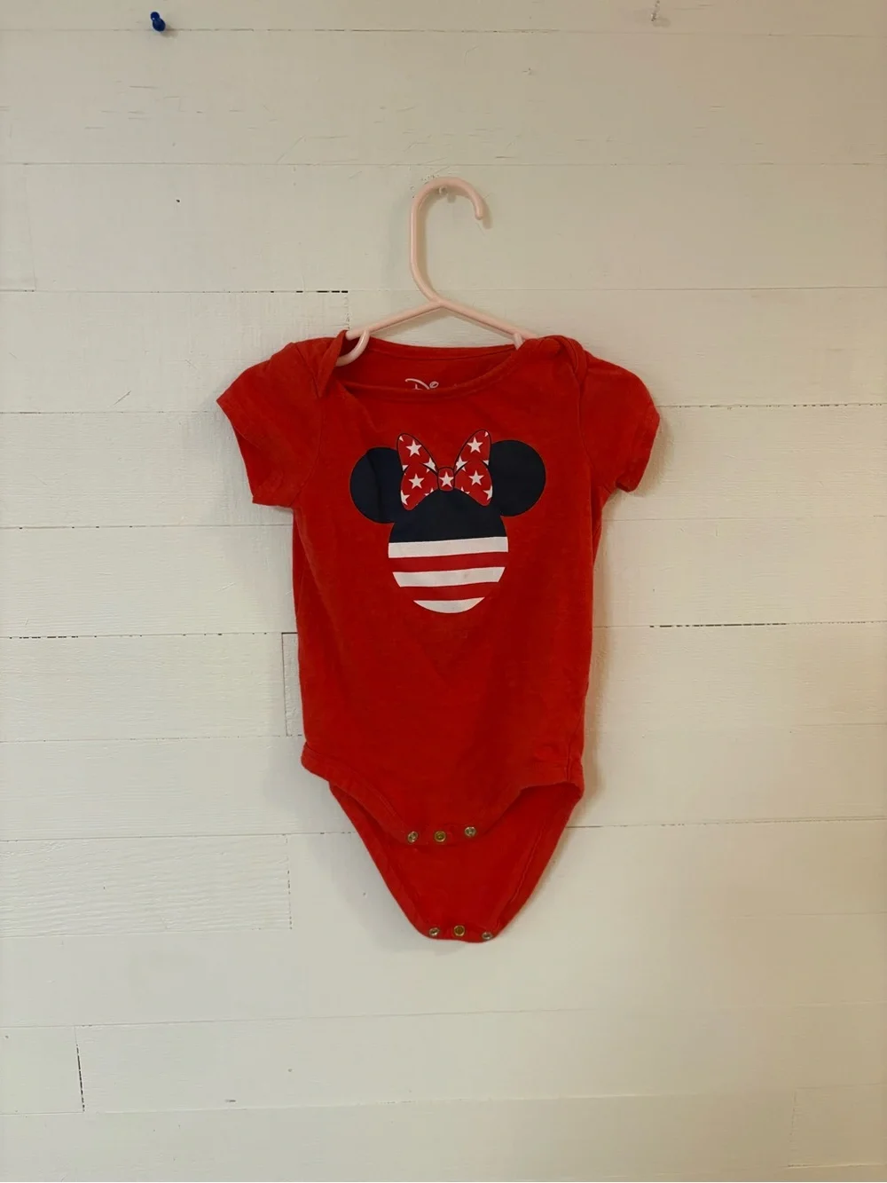Disney Minnie Mouse Patriotic Baby Bodysuit Red Stars Stripes 12M